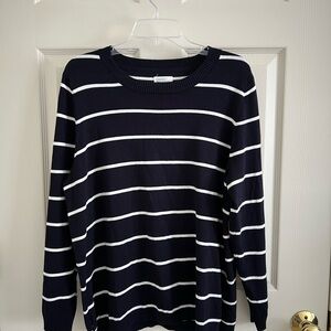 Market & Spruce Navy and White Striped Brown Patch Sleeve Sweater 1X
